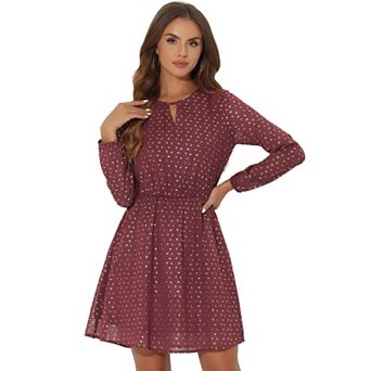 Women's Choker V Neck Long Sleeves Above Knee A Line Dress