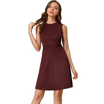 Women's Houndstooth Plaid Above Knee Sleeveless Fit and Flare Dress