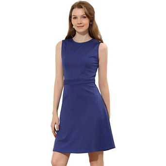 Women's Houndstooth Plaid Above Knee Sleeveless Fit and Flare Dress