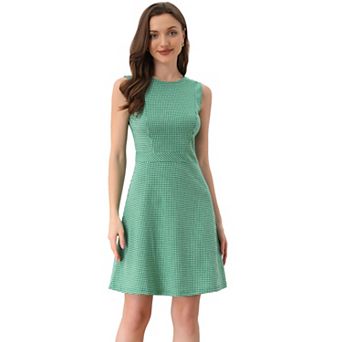 Women's Houndstooth Plaid Above Knee Sleeveless Fit and Flare Dress