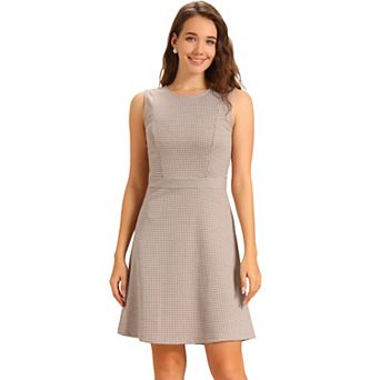 Women's Houndstooth Plaid Above Knee Sleeveless Fit and Flare Dress