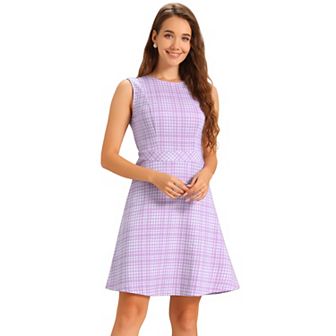 Women's Houndstooth Plaid Above Knee Sleeveless Fit and Flare Dress