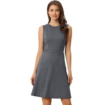 Women's Houndstooth Plaid Above Knee Sleeveless Fit and Flare Dress