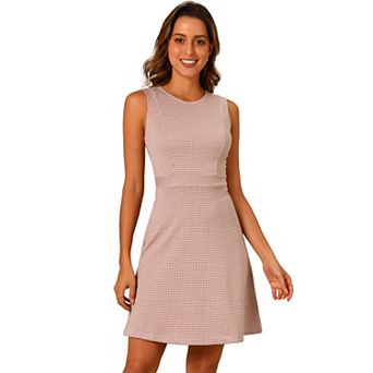 Women's Houndstooth Plaid Above Knee Sleeveless Fit and Flare Dress