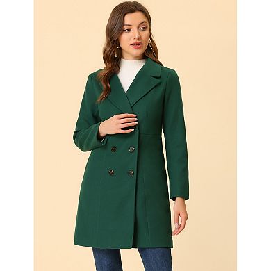 Women's Notched Lapel Double Breasted Winter Long Trenchcoat