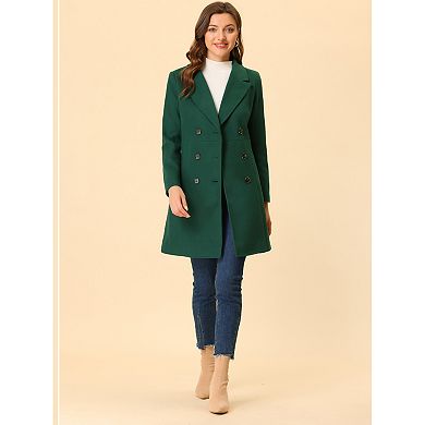 Women's Notched Lapel Double Breasted Winter Long Trenchcoat