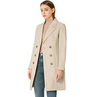 Women's Notched Lapel Double Breasted Winter Long Trenchcoat