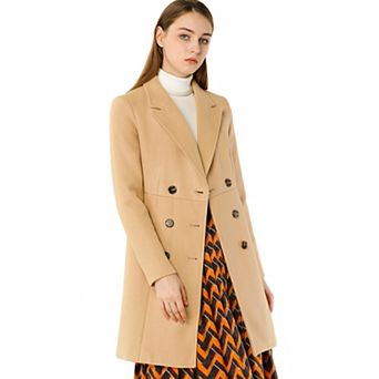 Women's Notched Lapel Double Breasted Winter Long Trenchcoat