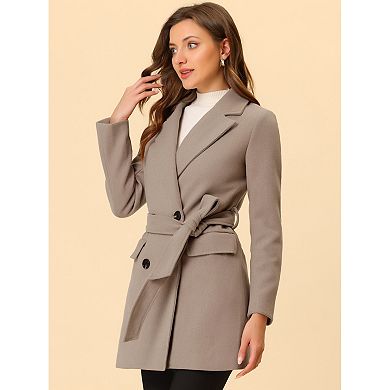 Women's Notch Lapel Double Breasted Belted Mid Length Trenchcoat