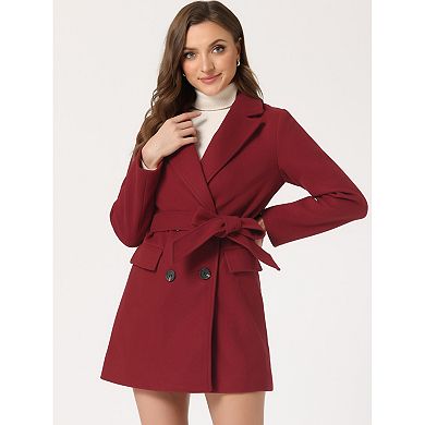 Women's Notch Lapel Double Breasted Belted Mid Length Trenchcoat