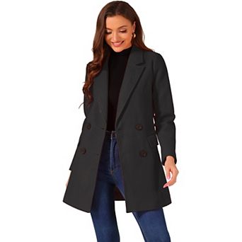 Women's Notch Lapel Double Breasted Belted Mid Length Trenchcoat