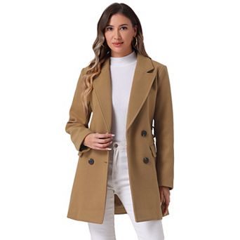Women's Notch Lapel Double Breasted Belted Mid Length Trenchcoat
