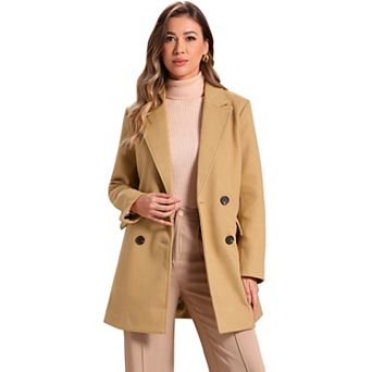 Women's Notch Lapel Double Breasted Belted Mid Length Trenchcoat
