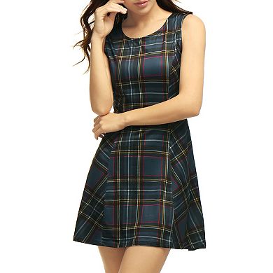 Women's Costume Round Neck Sleeveless Plaids A-line Fit And Flare Mini Dress