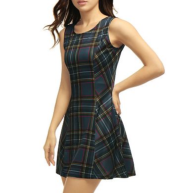 Women's Costume Round Neck Sleeveless Plaids A-line Fit And Flare Mini Dress