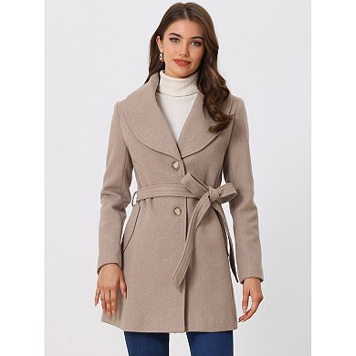 Women's Cute Turn Down Collar Single Breasted Long Belted Trenchcoat