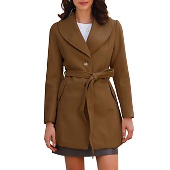 Women's Cute Turn Down Collar Single Breasted Long Belted Trenchcoat