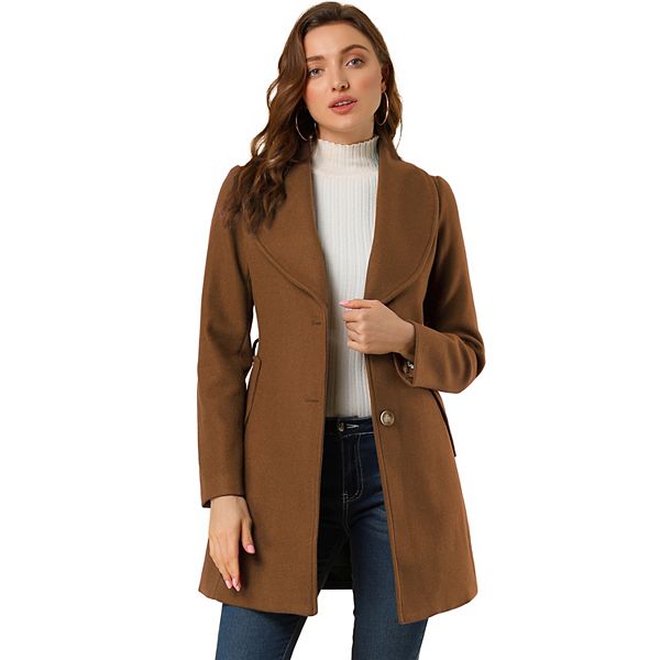 Women's Cute Turn Down Collar Single Breasted Long Belted Trenchcoat