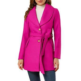 Women's Cute Turn Down Collar Single Breasted Long Belted Trenchcoat