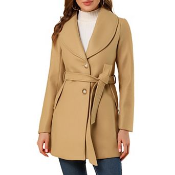Women's Cute Turn Down Collar Single Breasted Long Belted Trenchcoat