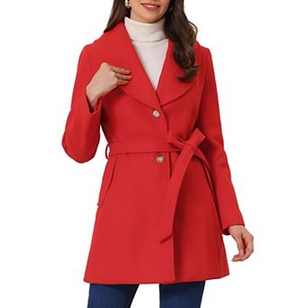 Women's Cute Turn Down Collar Single Breasted Long Belted Trenchcoat