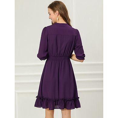 Women's Ruffle Hem 3/4 Sleeve Smocked A-line Dress
