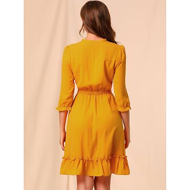 Women's Ruffle Hem 3/4 Sleeve Smocked a-Line Dress
