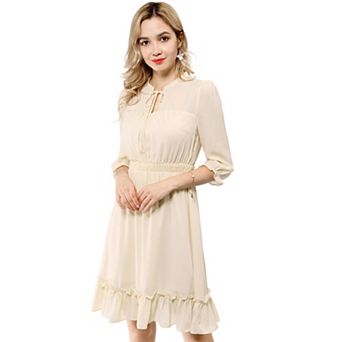 Women's Ruffle Hem 3/4 Sleeve Smocked a-Line Dress