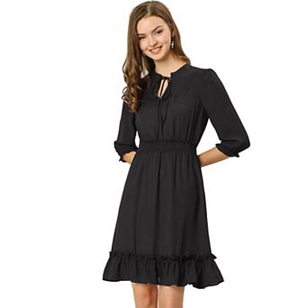 Women's Ruffle Hem 3/4 Sleeve Smocked a-Line Dress