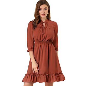 Women's Ruffle Hem 3/4 Sleeve Smocked a-Line Dress