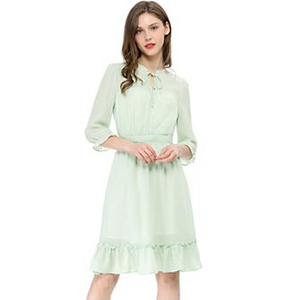 Women's Ruffle Hem 3/4 Sleeve Smocked a-Line Dress