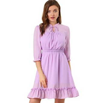 Women's Ruffle Hem 3/4 Sleeve Smocked a-Line Dress