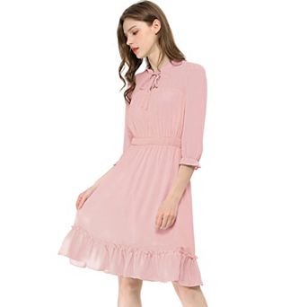 Women's Ruffle Hem 3/4 Sleeve Smocked a-Line Dress