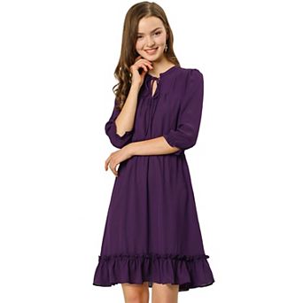 Women's Ruffle Hem 3/4 Sleeve Smocked a-Line Dress