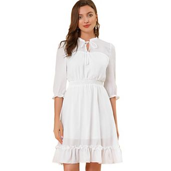 Women's Ruffle Hem 3/4 Sleeve Smocked a-Line Dress