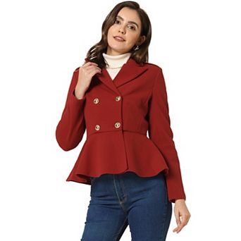 Women's Elegant Double Breasted Notched Lapel Long Sleeve Peplum Blazer