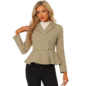 Women's Elegant Double Breasted Notched Lapel Long Sleeve Peplum Blazer