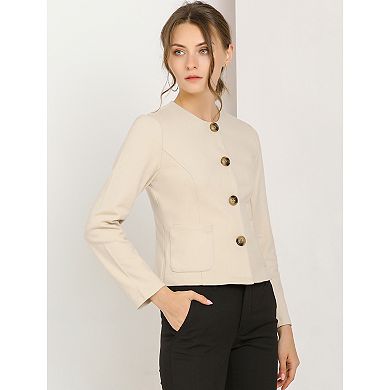 Women's Fall Vintage Lightweight Short Button Jacket with Pockets