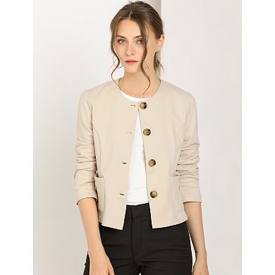 Women's Fall Vintage Lightweight Short Button Jacket With Pockets