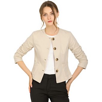 Women's Fall Vintage Lightweight Short Button Jacket with Pockets