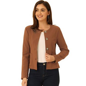 Women's Fall Vintage Lightweight Short Button Jacket with Pockets