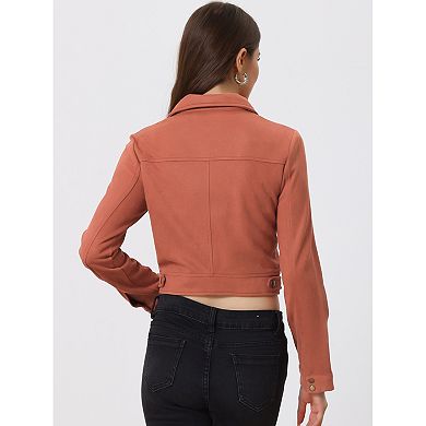 Women's Turn Down Collar Faux Suede Cropped Moto Jacket