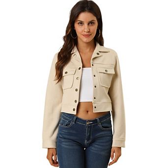 Women's Turn Down Collar Faux Suede Cropped Moto Jacket