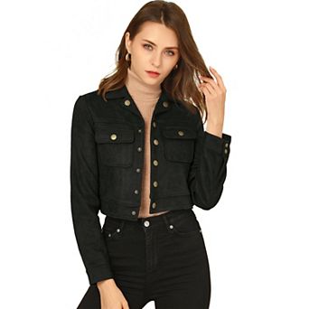 Women's Turn Down Collar Faux Suede Cropped Moto Jacket