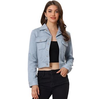 Women's Turn Down Collar Faux Suede Cropped Moto Jacket
