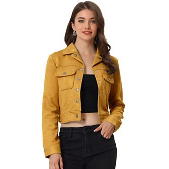 Women's Turn Down Collar Faux Suede Cropped Moto Jacket