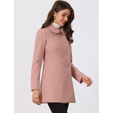 Women's Peter Pan Collar Double Breasted Long Sleeve Winter Coat