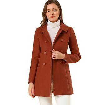 Women's Peter Pan Collar Double Breasted Long Sleeve Winter Coat