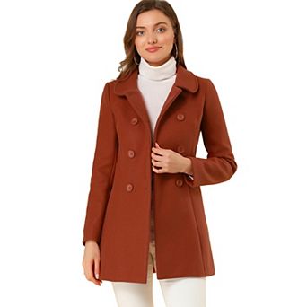 Women's Peter Pan Collar Double Breasted Long Sleeve Winter Coat