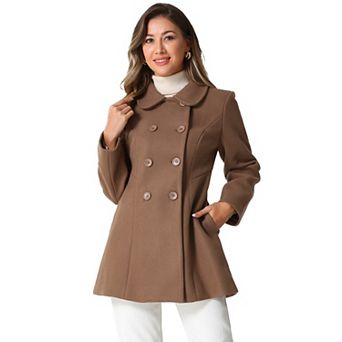 Women's Peter Pan Collar Double Breasted Long Sleeve Winter Coat